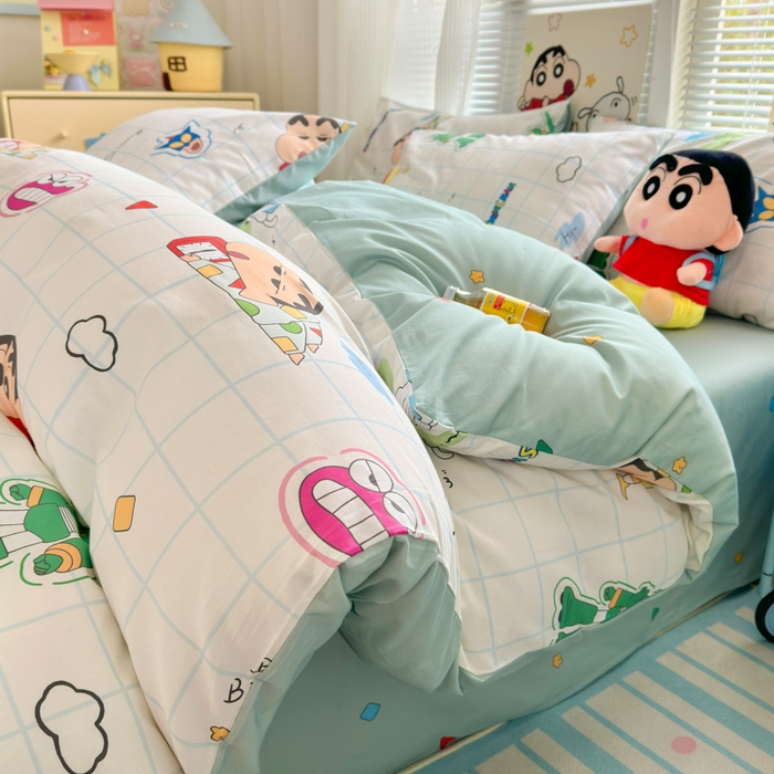 91家纺网 家纺一手货源 找家纺 曼之夏 2026新款全棉卡通印花四件套系列-蜡笔小新 休闲小新