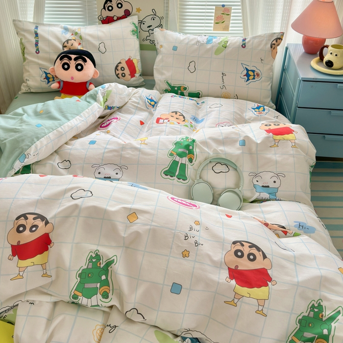 91家纺网 家纺一手货源 找家纺 曼之夏 2026新款全棉卡通印花四件套系列-蜡笔小新 休闲小新