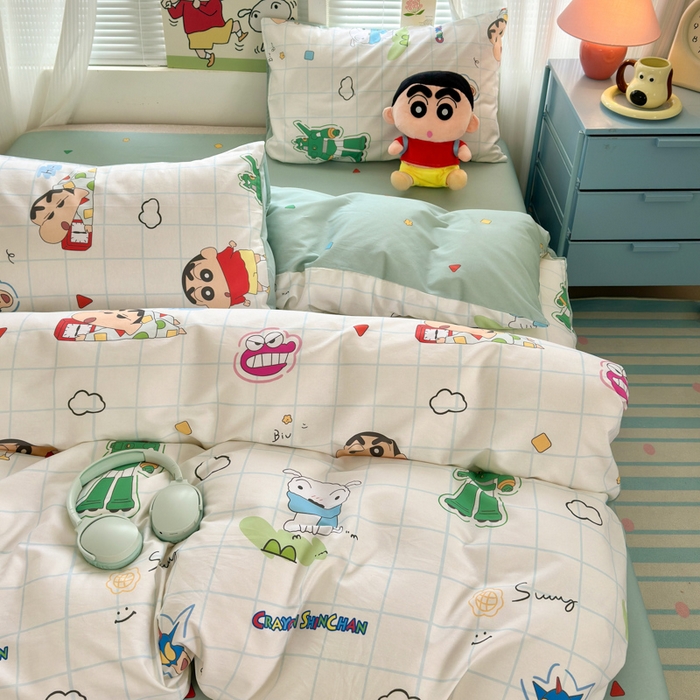 91家纺网 家纺一手货源 找家纺 曼之夏 2026新款全棉卡通印花四件套系列-蜡笔小新 休闲小新