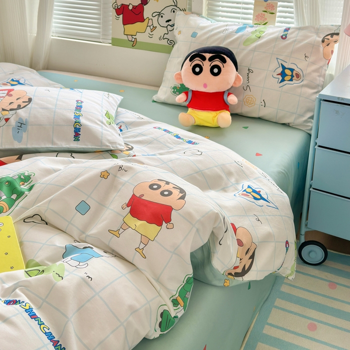 91家纺网 家纺一手货源 找家纺 曼之夏 2026新款全棉卡通印花四件套系列-蜡笔小新 休闲小新