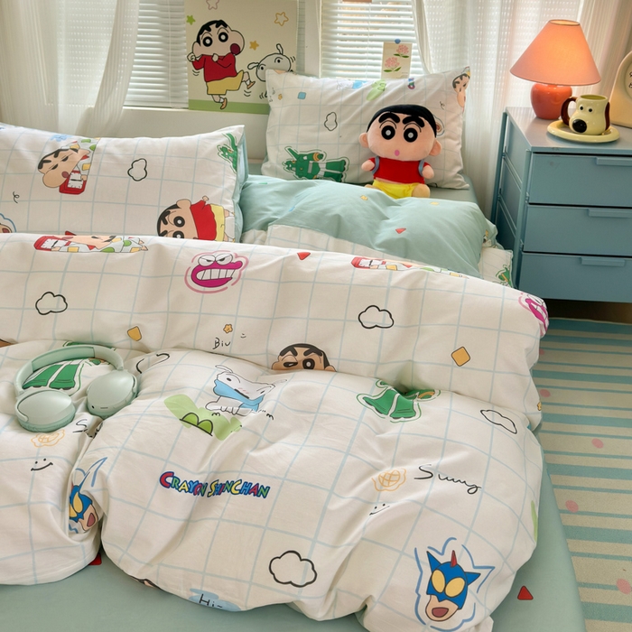 91家纺网 家纺一手货源 找家纺 曼之夏 2026新款全棉卡通印花四件套系列-蜡笔小新 休闲小新