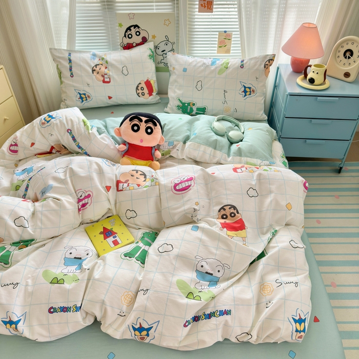 91家纺网 家纺一手货源 找家纺 曼之夏 2026新款全棉卡通印花四件套系列-蜡笔小新 休闲小新