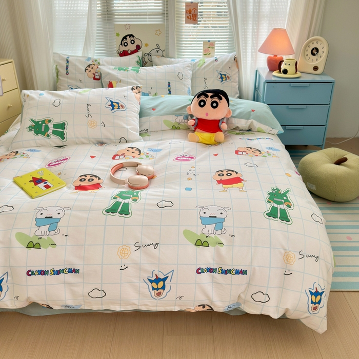 91家纺网 家纺一手货源 找家纺 曼之夏 2026新款全棉卡通印花四件套系列-蜡笔小新 休闲小新