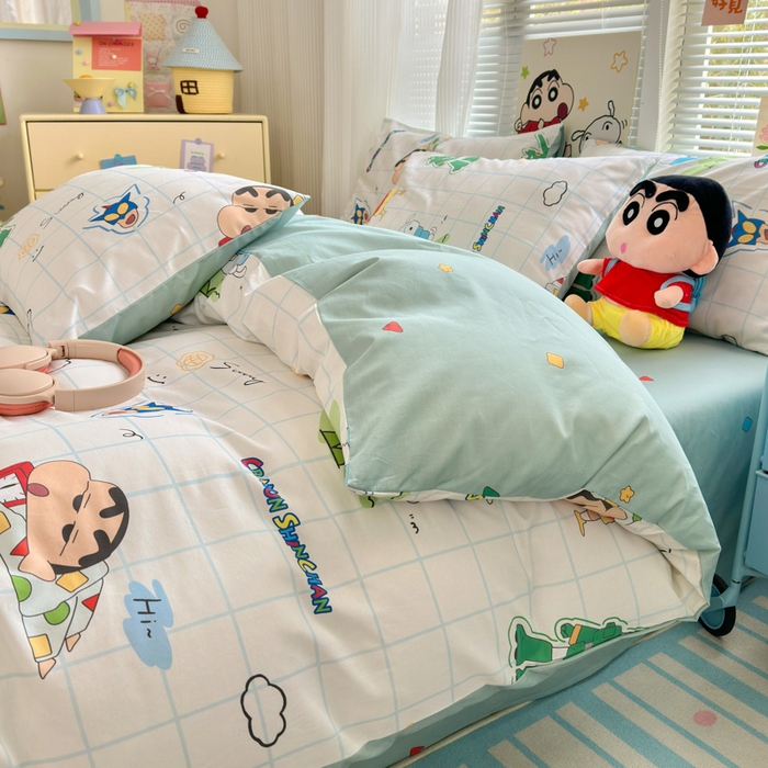 91家纺网 家纺一手货源 找家纺 曼之夏 2026新款全棉卡通印花四件套系列-蜡笔小新 休闲小新