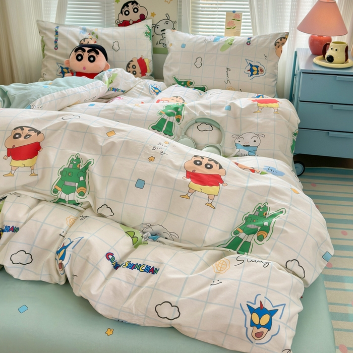 91家纺网 家纺一手货源 找家纺 曼之夏 2026新款全棉卡通印花四件套系列-蜡笔小新 休闲小新