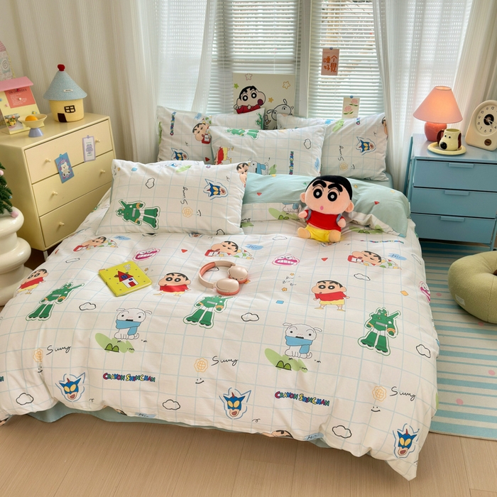 91家纺网 家纺一手货源 找家纺 曼之夏 2026新款全棉卡通印花四件套系列-蜡笔小新 休闲小新