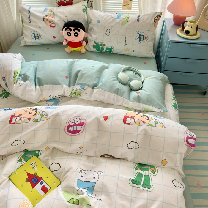 91家纺网 家纺一手货源 找家纺 曼之夏 2026新款全棉卡通印花四件套系列-蜡笔小新 休闲小新