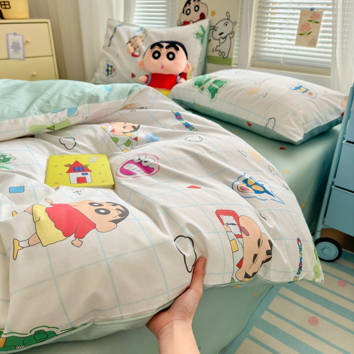 91家纺网 家纺一手货源 找家纺 曼之夏 2026新款全棉卡通印花四件套系列-蜡笔小新 休闲小新