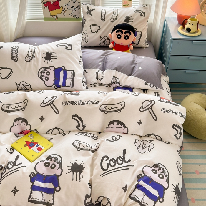 91家纺网 家纺一手货源 找家纺 曼之夏 2026新款全棉卡通印花四件套系列-蜡笔小新 音乐小新