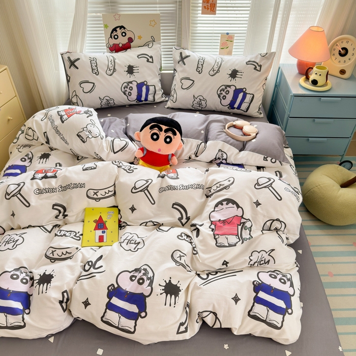 91家纺网 家纺一手货源 找家纺 曼之夏 2026新款全棉卡通印花四件套系列-蜡笔小新 音乐小新