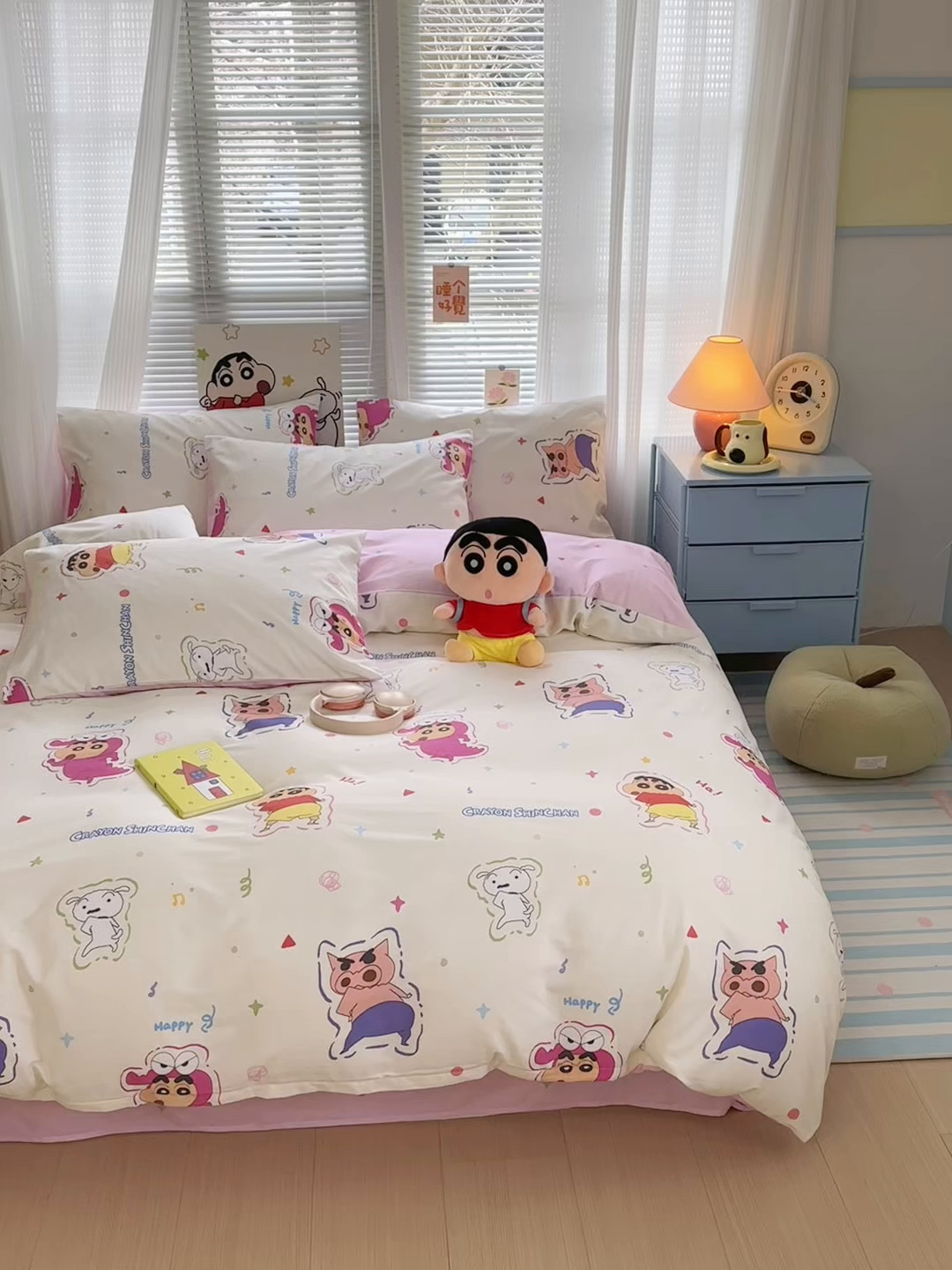 91家纺网 家纺一手货源 找家纺 曼之夏 2026新款全棉卡通印花四件套系列-蜡笔小新 可爱小新