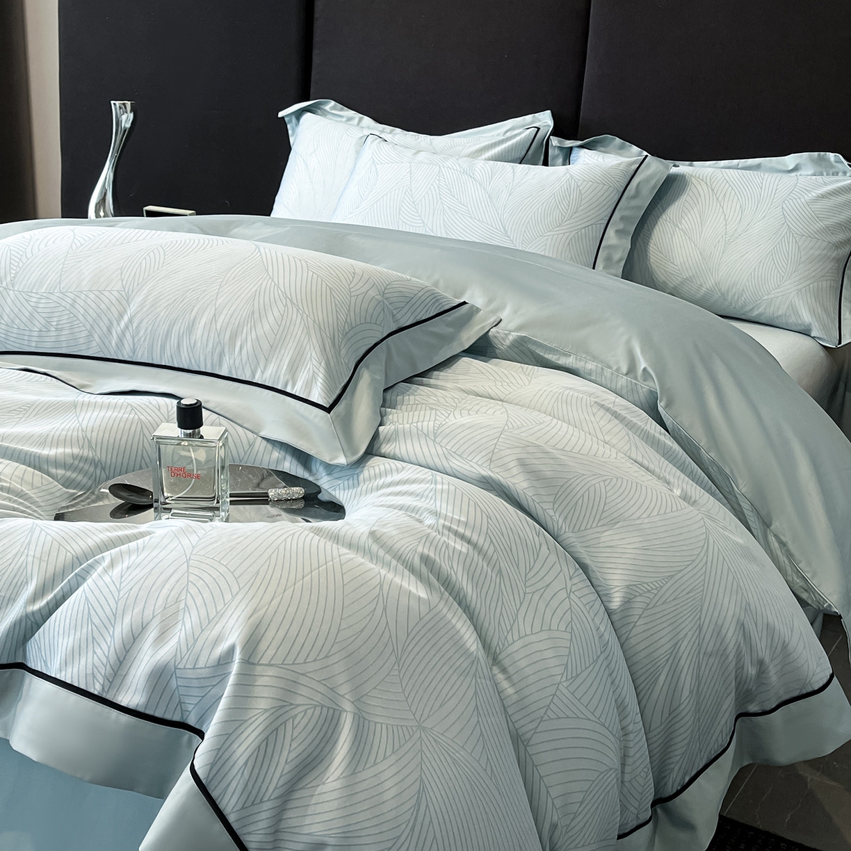 置顶家纺 2026新款亲肤数码印花拼角四件套凌枫 凌枫-月影蓝