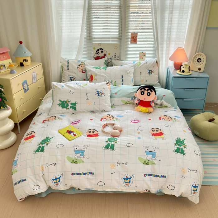 91家纺网 家纺一手货源 找家纺 （总）曼之夏 2026新款全棉卡通印花四件套系列-蜡笔小新
