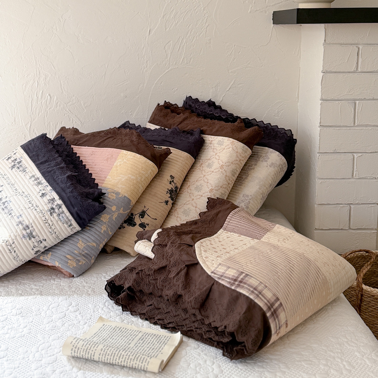 91家纺网 家纺一手货源 找家纺 （总）桃子家居 2026新款韩版纯棉花边法式花卉碎花水洗原生态纯棉棉麻多功能床盖三件套