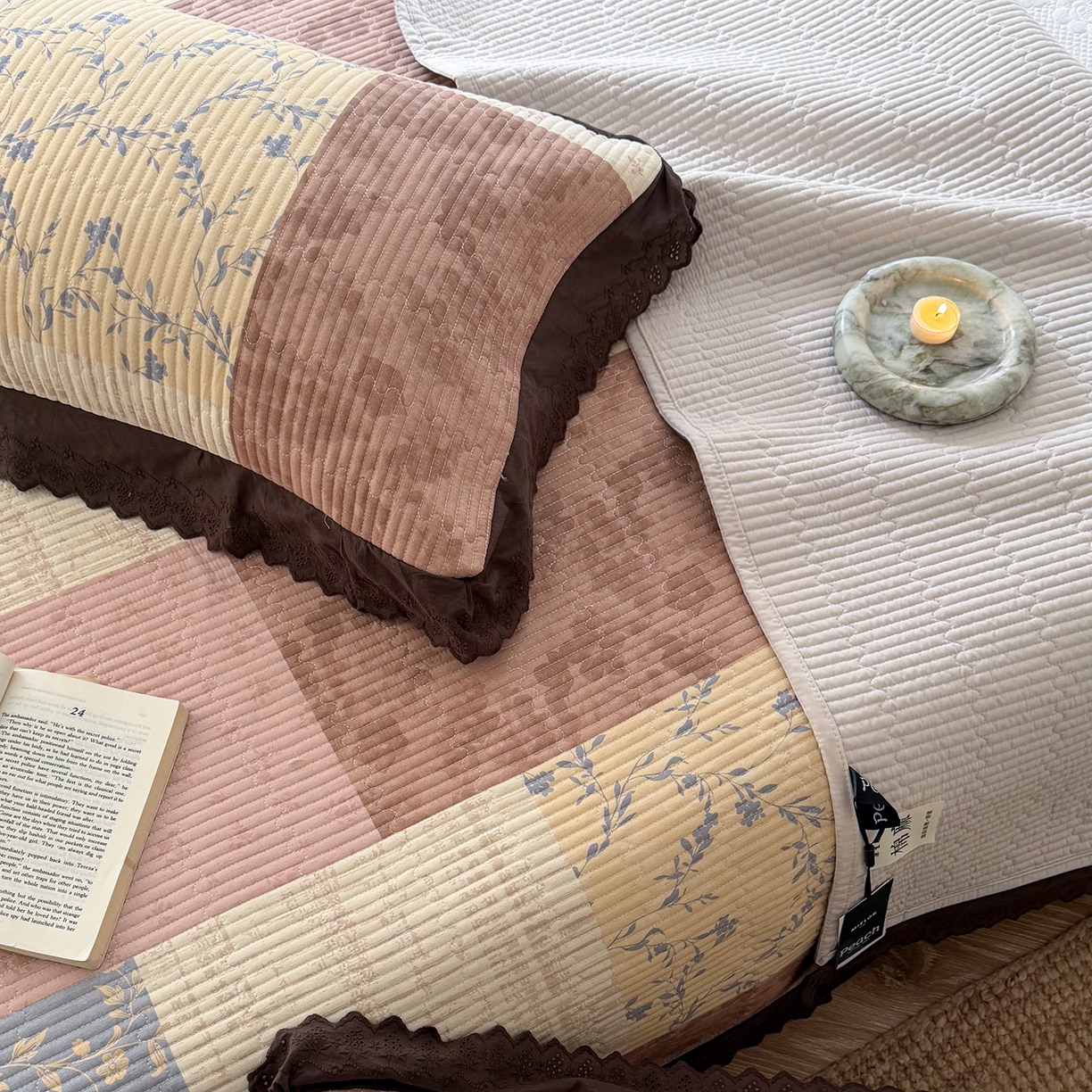 91家纺网 家纺一手货源 找家纺 （总）桃子家居 2026新款韩版纯棉花边法式花卉碎花水洗原生态纯棉棉麻多功能床盖三件套