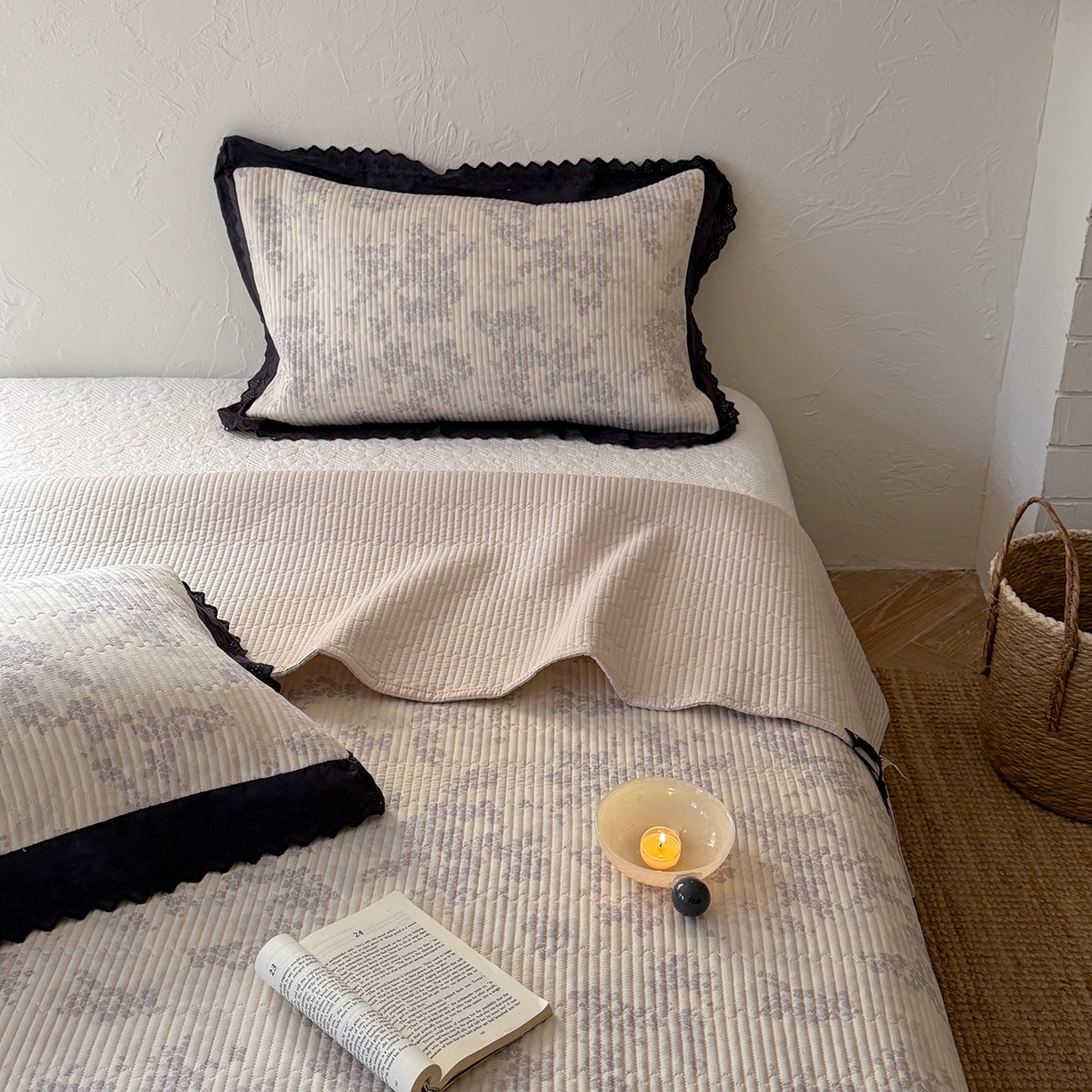 91家纺网 家纺一手货源 找家纺 桃子家居 2026新款韩版纯棉花边法式花卉碎花水洗原生态纯棉棉麻多功能床盖三件套 棉麻床盖-花颜兰