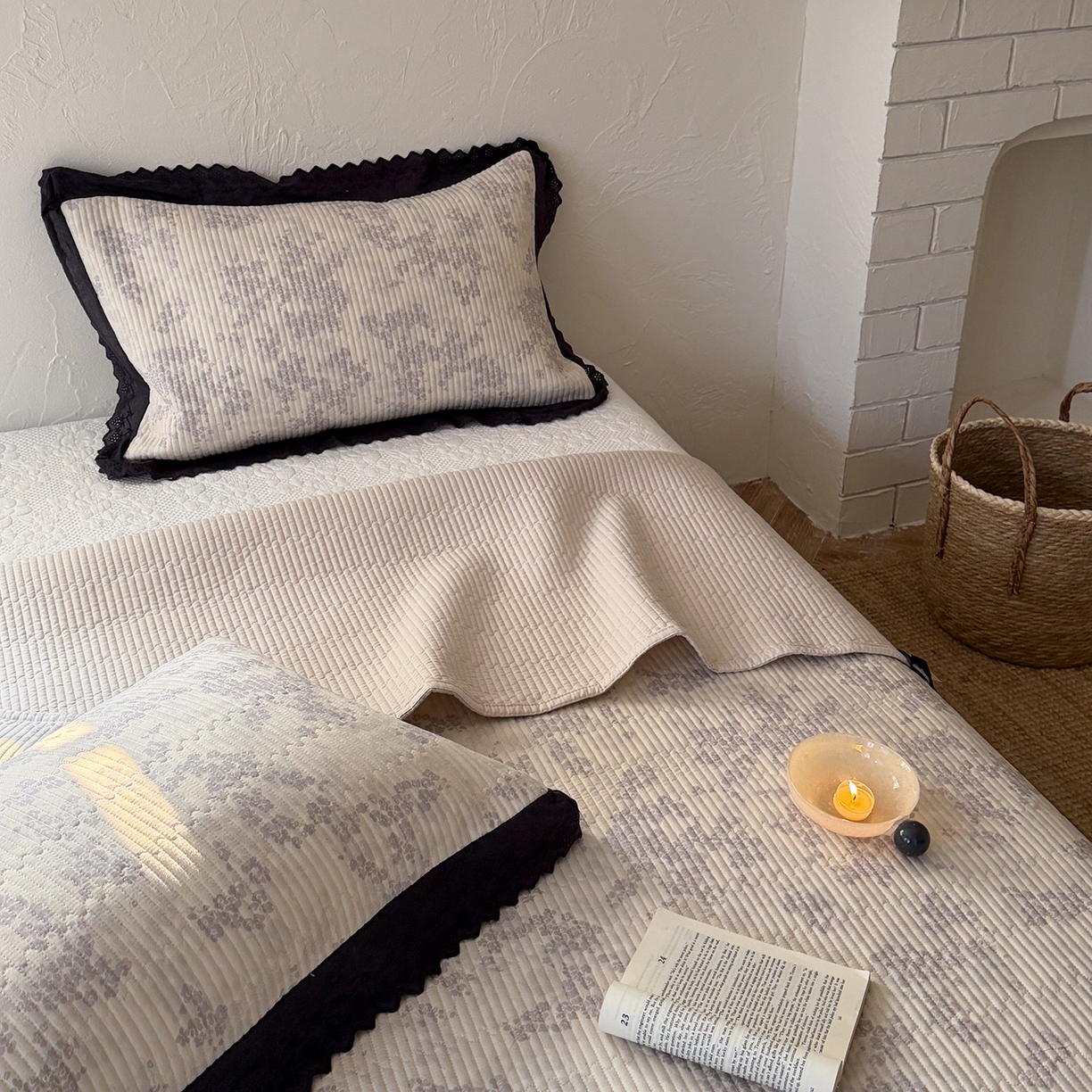 91家纺网 家纺一手货源 找家纺 桃子家居 2026新款韩版纯棉花边法式花卉碎花水洗原生态纯棉棉麻多功能床盖三件套 棉麻床盖-花颜兰