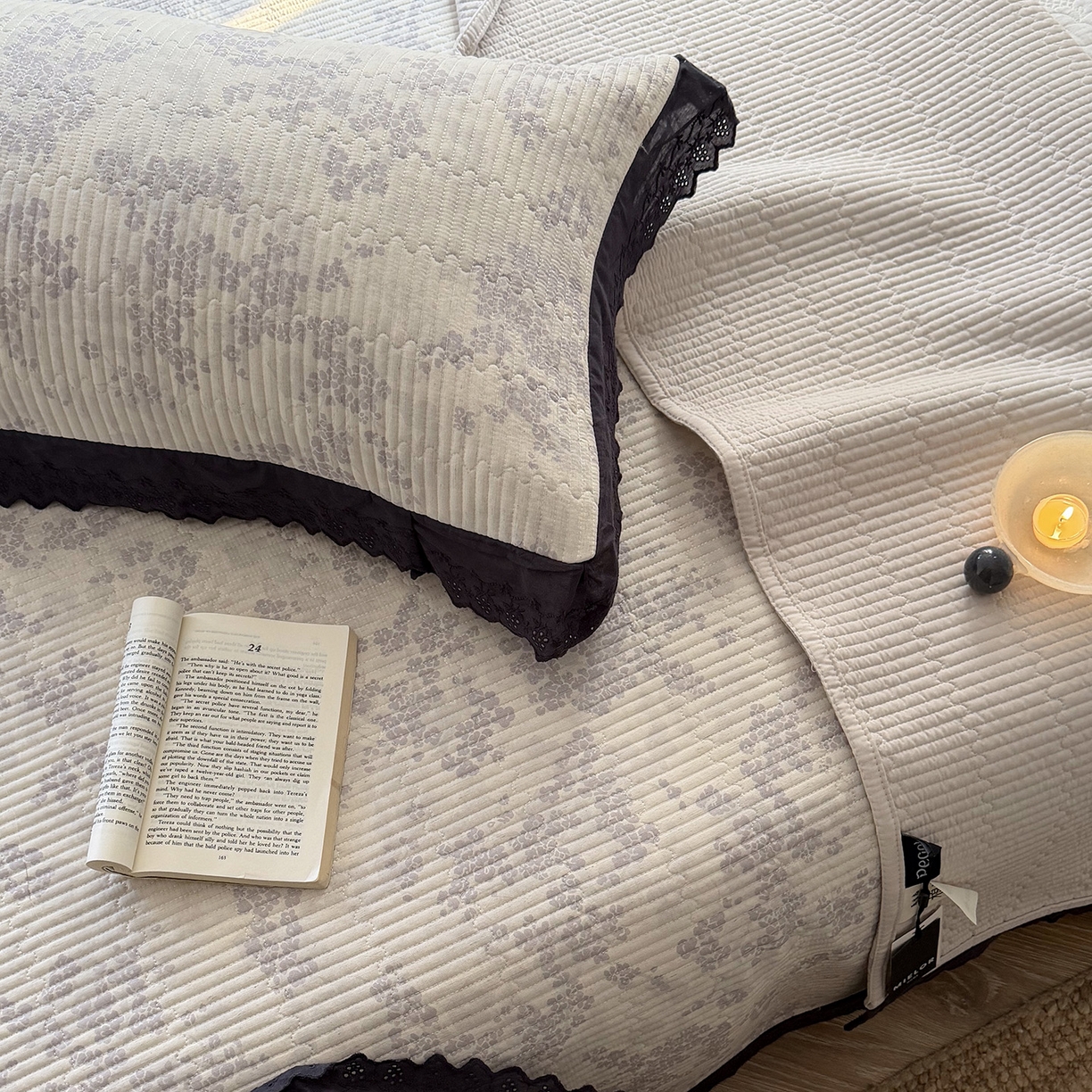 91家纺网 家纺一手货源 找家纺 桃子家居 2026新款韩版纯棉花边法式花卉碎花水洗原生态纯棉棉麻多功能床盖三件套 棉麻床盖-花颜兰