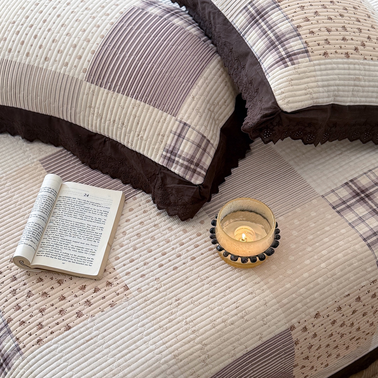 91家纺网 家纺一手货源 找家纺 桃子家居 2026新款韩版纯棉花边法式花卉碎花水洗原生态纯棉棉麻多功能床盖三件套 棉麻床盖-摩卡时光