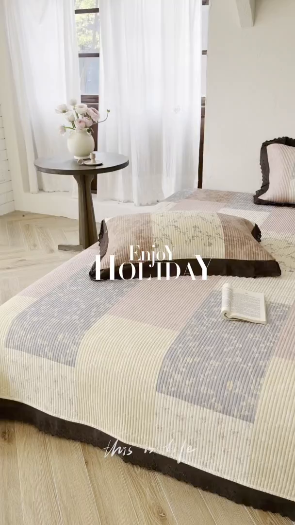 91家纺网 家纺一手货源 找家纺 （总）桃子家居 2026新款韩版纯棉花边法式花卉碎花水洗原生态纯棉棉麻多功能床盖三件套