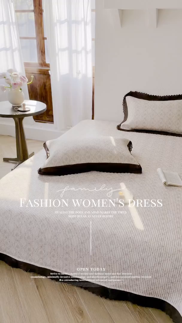 91家纺网 家纺一手货源 找家纺 桃子家居 2026新款韩版纯棉花边法式花卉碎花水洗原生态纯棉棉麻多功能床盖三件套 棉麻床盖-浅语