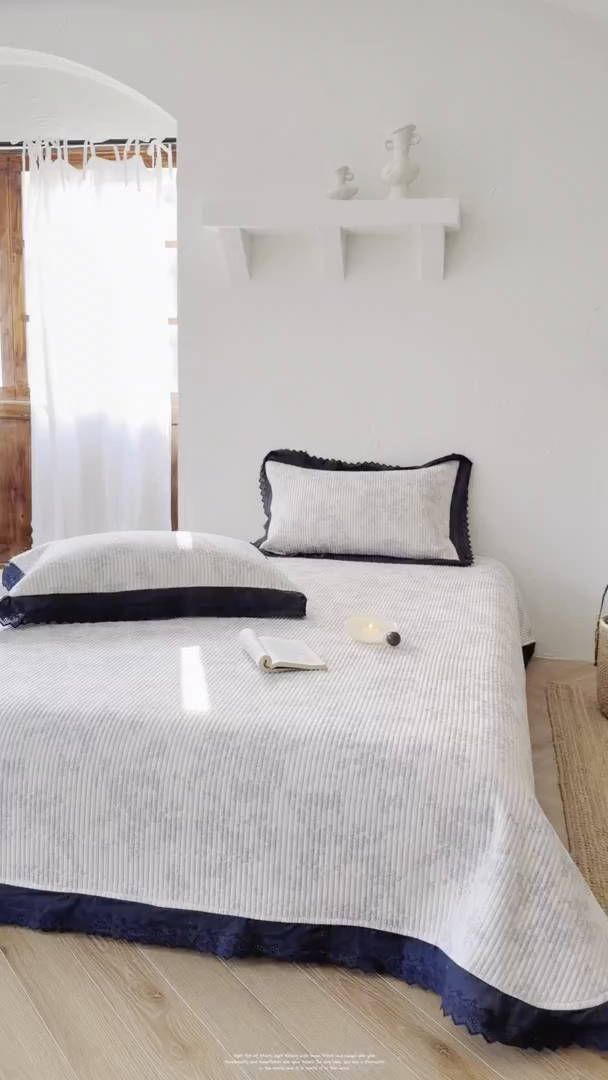 91家纺网 家纺一手货源 找家纺 桃子家居 2026新款韩版纯棉花边法式花卉碎花水洗原生态纯棉棉麻多功能床盖三件套 棉麻床盖-花颜兰