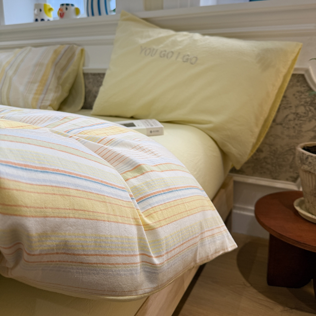 91家纺网 家纺一手货源 找家纺 曼町家居 2026春夏新款全棉纯棉色织水洗棉字母刺绣四件套 可夏