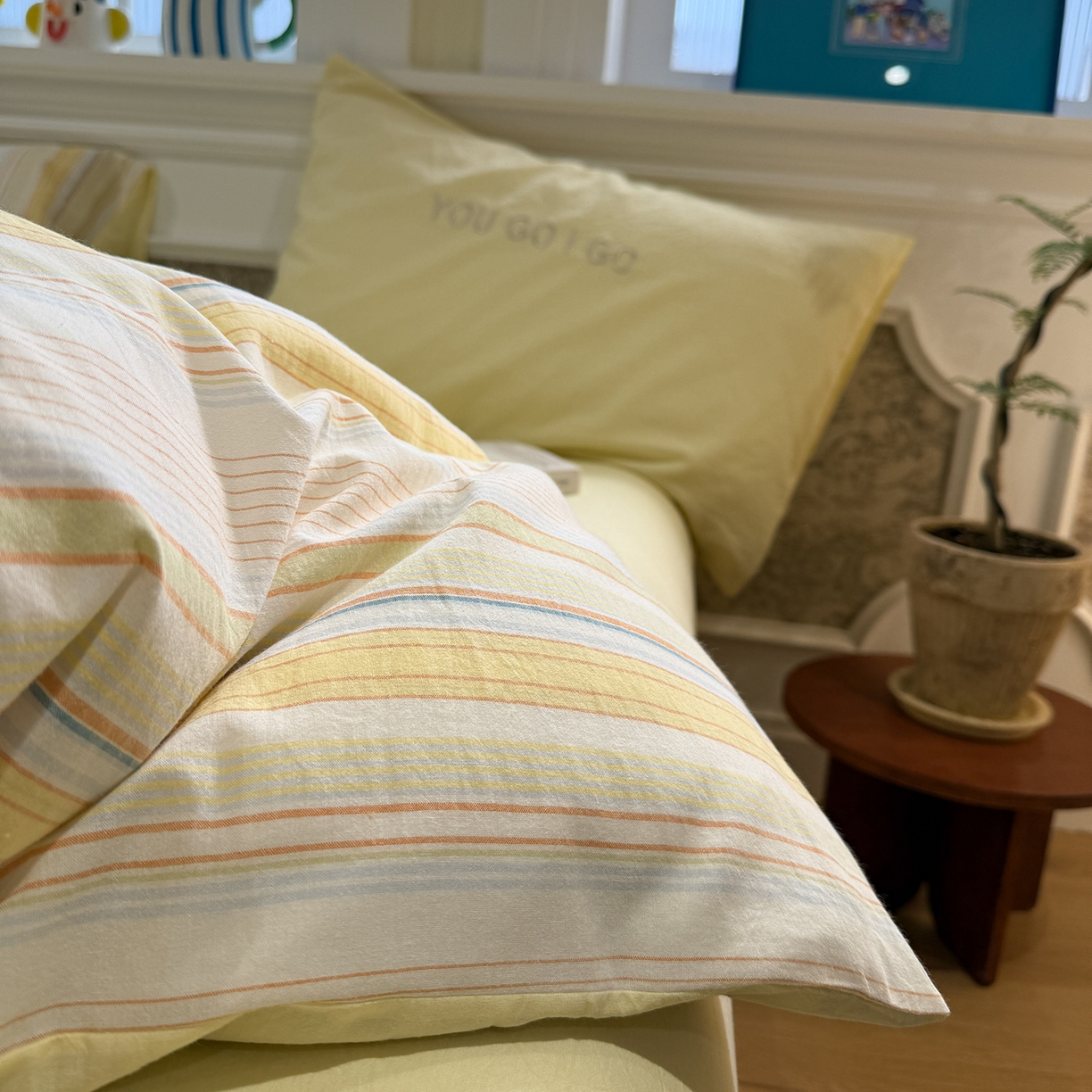 91家纺网 家纺一手货源 找家纺 曼町家居 2026春夏新款全棉纯棉色织水洗棉字母刺绣四件套 可夏