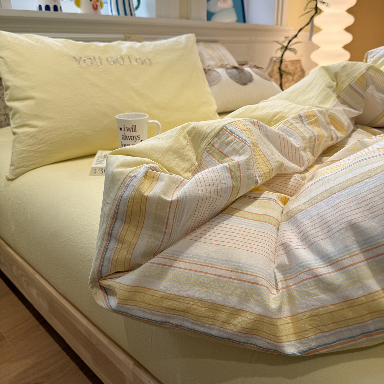 曼町家居 2026春夏新款全棉纯棉色织水洗棉字母刺绣四件套 可夏