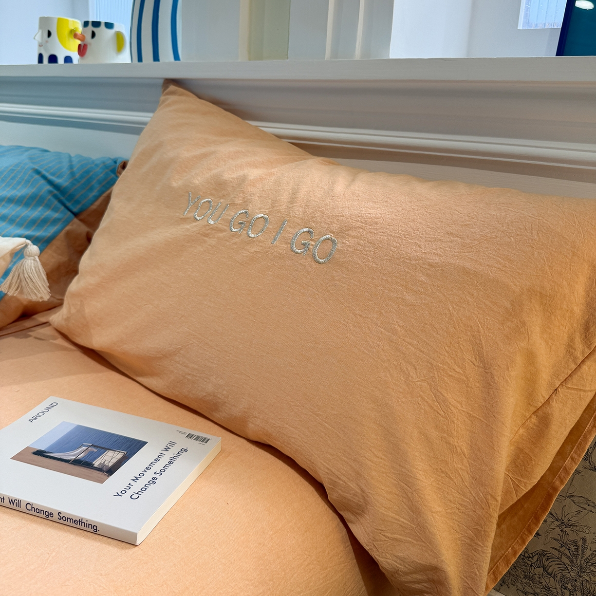 91家纺网 家纺一手货源 找家纺 曼町家居 2026春夏新款全棉纯棉色织水洗棉字母刺绣四件套 云辰