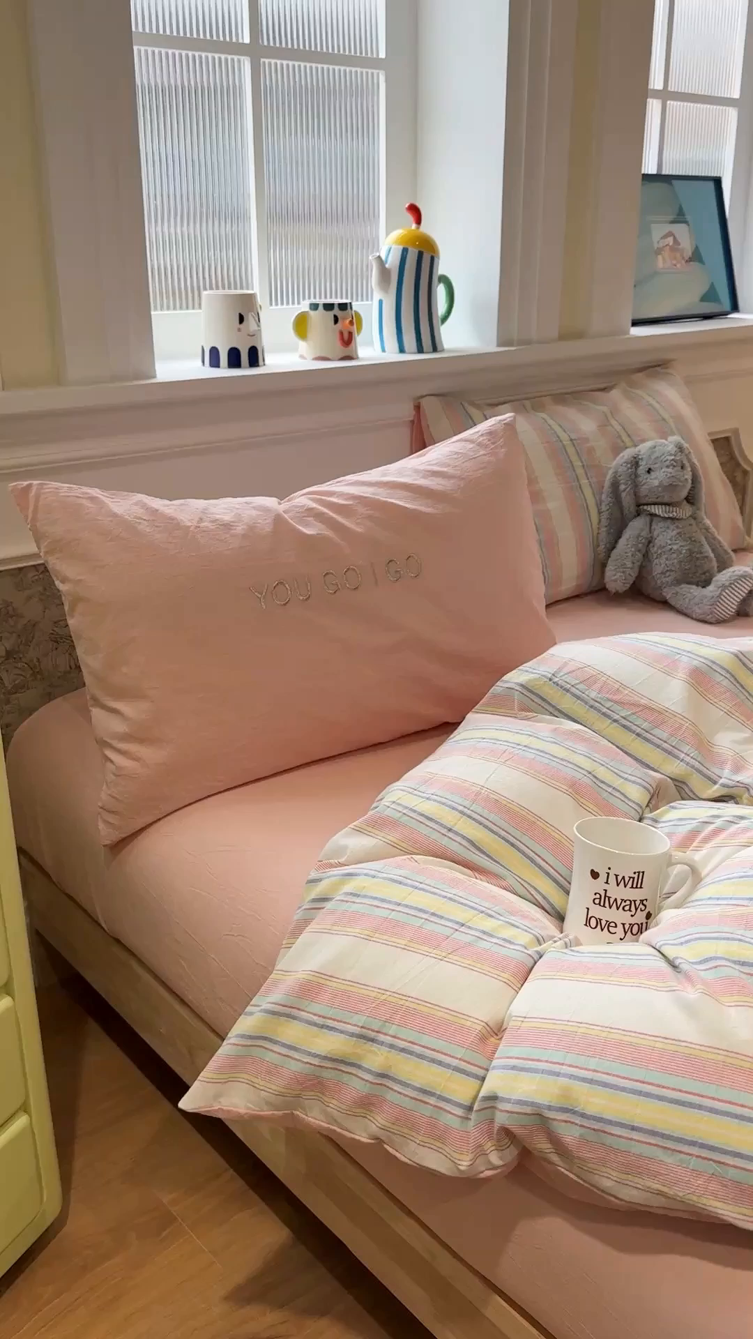 91家纺网 家纺一手货源 找家纺 曼町家居 2026春夏新款全棉纯棉色织水洗棉字母刺绣四件套 千寻