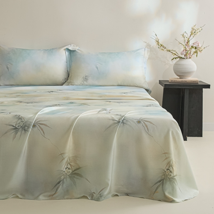 91家纺网 家纺一手货源 找家纺 （总）禾时 2026春夏新款50s莱赛尔天丝床单三件套床单单件