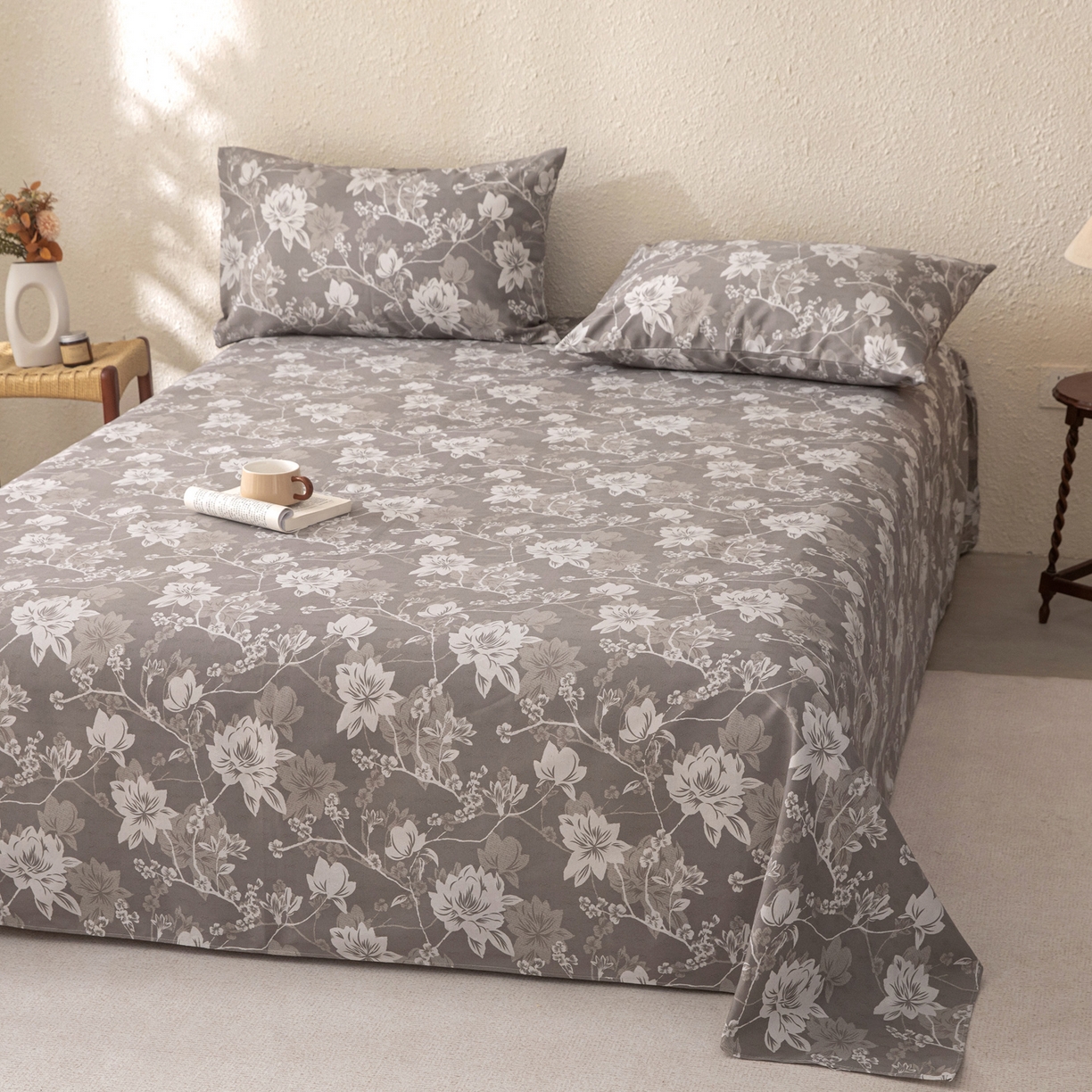 91家纺网 家纺一手货源 找家纺 首爱家纺 2026新款棉麻老粗布床单凉席 墨棠