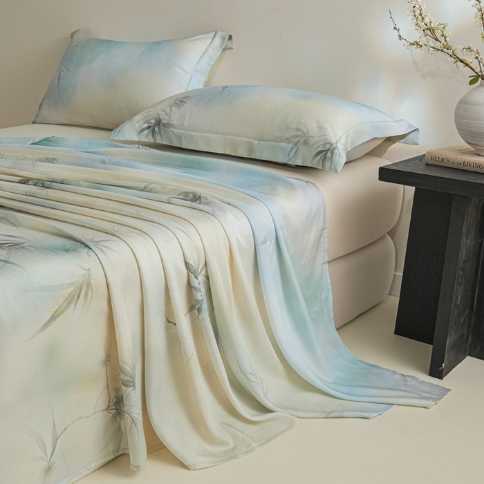 91家纺网 家纺一手货源 找家纺 禾时 2026春夏新款50s莱赛尔天丝床单三件套床单单件 绿篱间（绿）