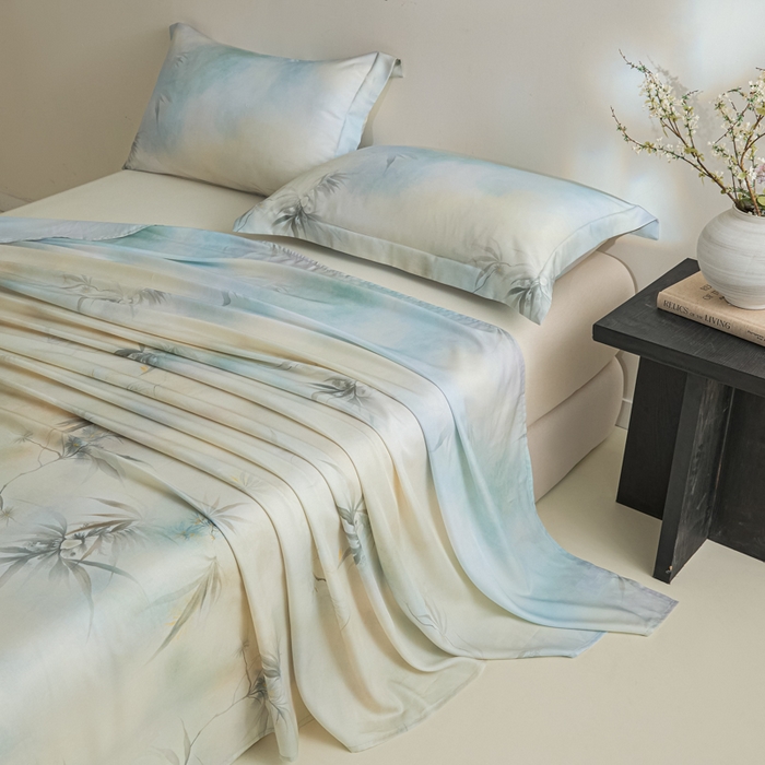 91家纺网 家纺一手货源 找家纺 禾时 2026春夏新款50s莱赛尔天丝床单三件套床单单件 绿篱间（绿）