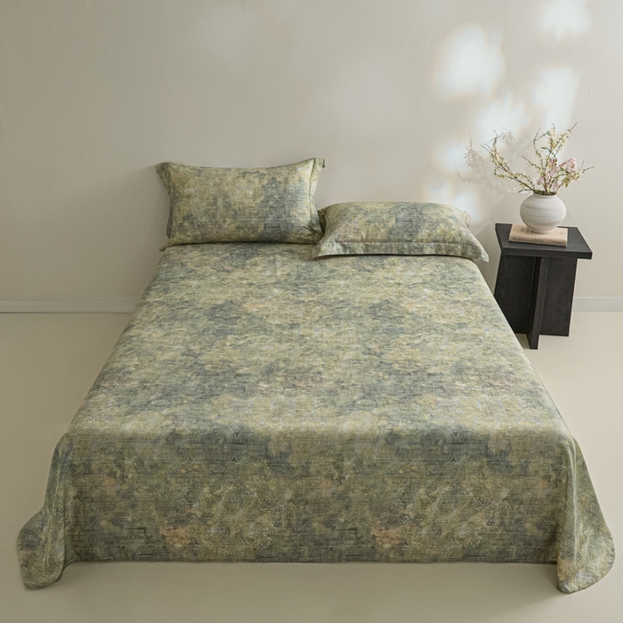 禾时 2026春夏新款50s莱赛尔天丝床单三件套床单单件 印象空间（绿）