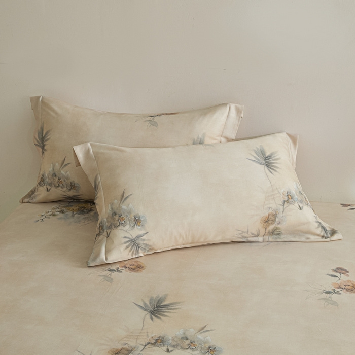 91家纺网 家纺一手货源 找家纺 禾时 2026春夏新款50s莱赛尔天丝床单三件套床单单件 椿山晓（咖）