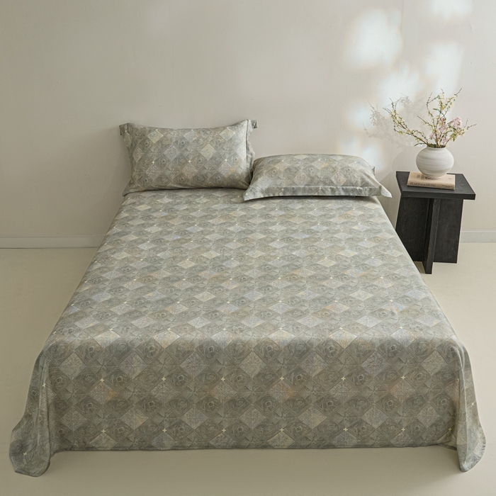 禾时 2026春夏新款50s莱赛尔天丝床单三件套床单单件 西亚图（灰）