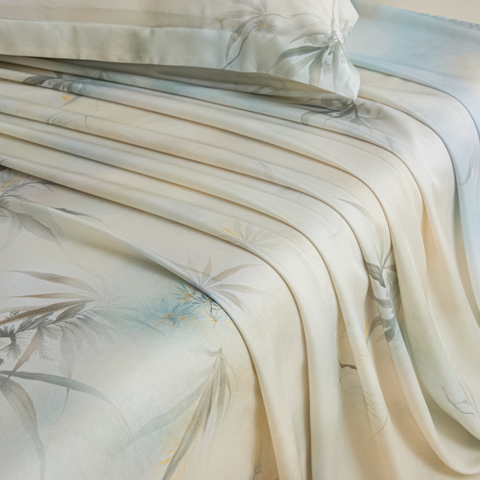 91家纺网 家纺一手货源 找家纺 禾时 2026春夏新款50s莱赛尔天丝床单三件套床单单件 绿篱间（绿）