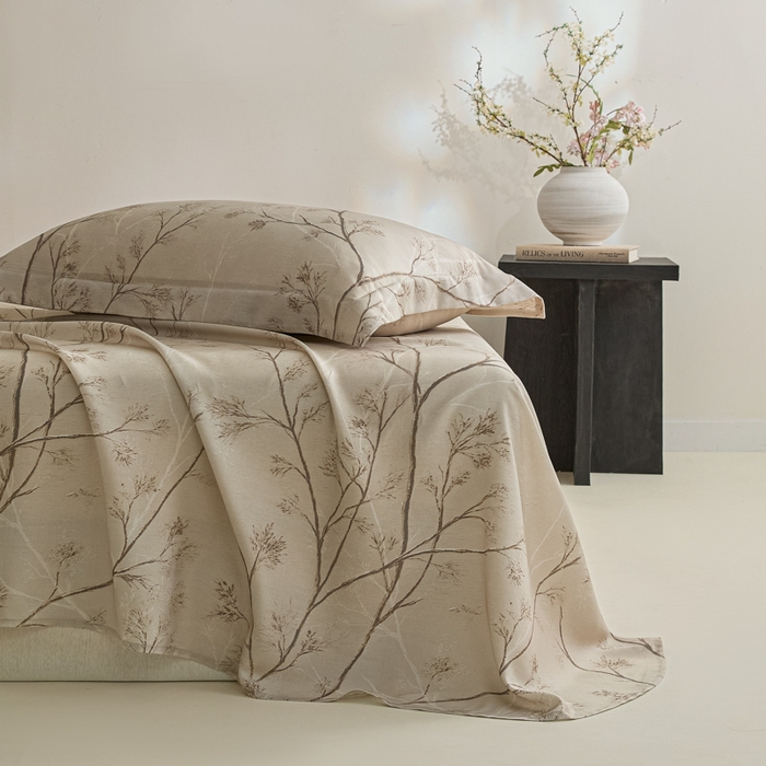 91家纺网 家纺一手货源 找家纺 禾时 2026春夏新款50s莱赛尔天丝床单三件套床单单件 山下有枝（咖）