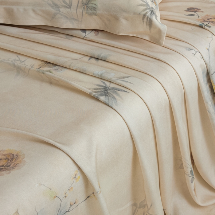 91家纺网 家纺一手货源 找家纺 禾时 2026春夏新款50s莱赛尔天丝床单三件套床单单件 椿山晓（咖）