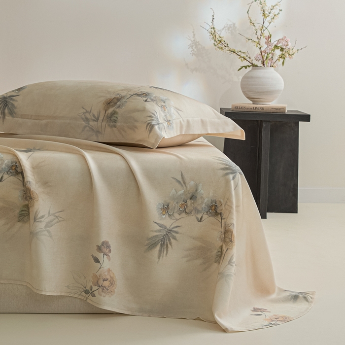 91家纺网 家纺一手货源 找家纺 禾时 2026春夏新款50s莱赛尔天丝床单三件套床单单件 椿山晓（咖）