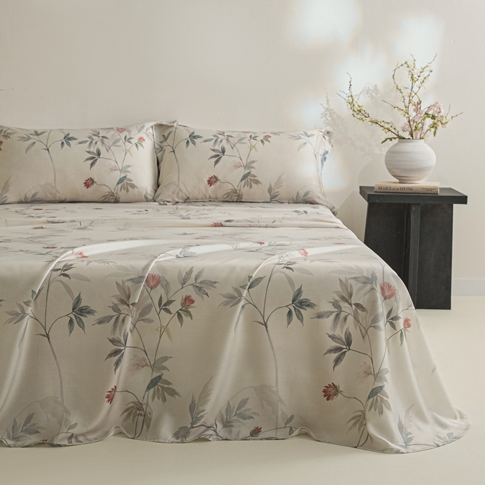 91家纺网 家纺一手货源 找家纺 禾时 2026春夏新款50s莱赛尔天丝床单三件套床单单件 棠宋（棕）