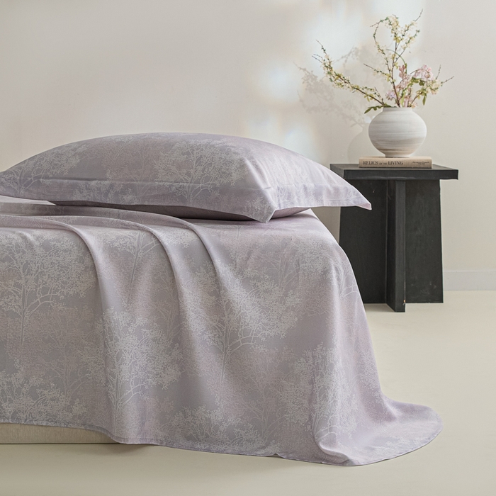 91家纺网 家纺一手货源 找家纺 禾时 2026春夏新款50s莱赛尔天丝床单三件套床单单件 向晚（丁香紫）