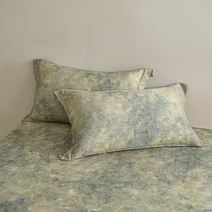 91家纺网 家纺一手货源 找家纺 禾时 2026春夏新款50s莱赛尔天丝床单三件套床单单件 印象空间（绿）