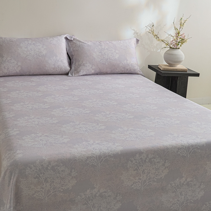 91家纺网 家纺一手货源 找家纺 禾时 2026春夏新款50s莱赛尔天丝床单三件套床单单件 向晚（丁香紫）