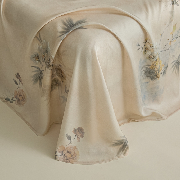 91家纺网 家纺一手货源 找家纺 禾时 2026春夏新款50s莱赛尔天丝床单三件套床单单件 椿山晓（咖）