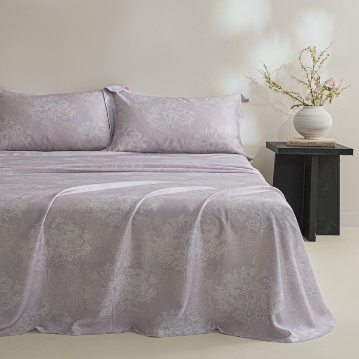 91家纺网 家纺一手货源 找家纺 禾时 2026春夏新款50s莱赛尔天丝床单三件套床单单件 向晚（丁香紫）