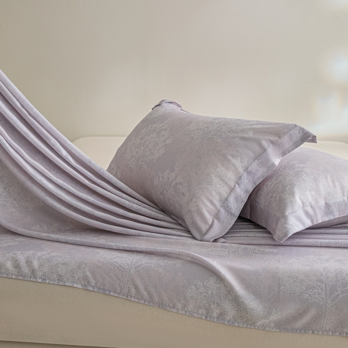 91家纺网 家纺一手货源 找家纺 禾时 2026春夏新款50s莱赛尔天丝床单三件套床单单件 向晚（丁香紫）