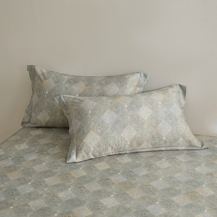 91家纺网 家纺一手货源 找家纺 禾时 2026春夏新款50s莱赛尔天丝床单三件套床单单件 西亚图（灰）